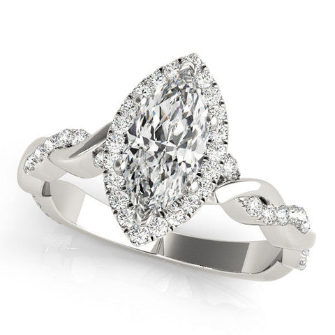 Platinum Marquise Halo Twisted Band Prong Setting Ring