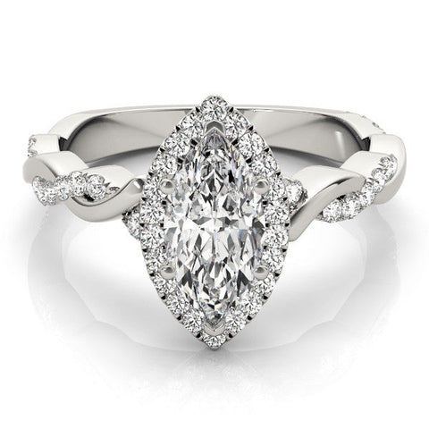 White gold Marquise Halo Twisted Band Prong Setting Ring