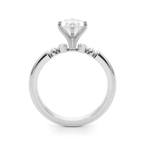 Platinum Marquise Solitaire Beaded Band with Four-Prong Setting