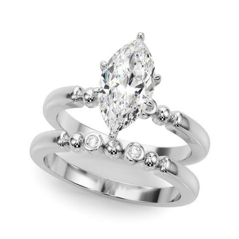 Platinum Marquise Solitaire Beaded Band with Four-Prong Setting