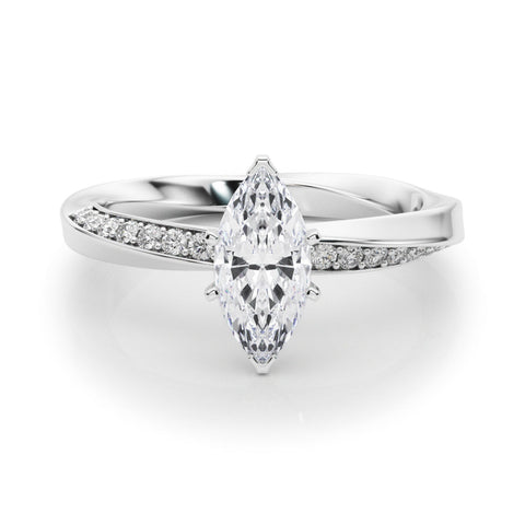 Platinum Marquise Solitaire Diamond Engagement Ring with Side Stone Accents and Four-Prong Setting