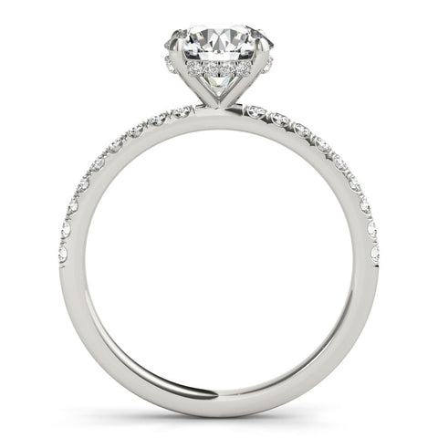 Platinum Pear Solitaire Diamond Pavé Band with Four-Prong Setting