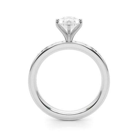 Platinum Marquise Solitaire Diamond Ring with Channel-Set Baguette Band and Four-Prong Setting