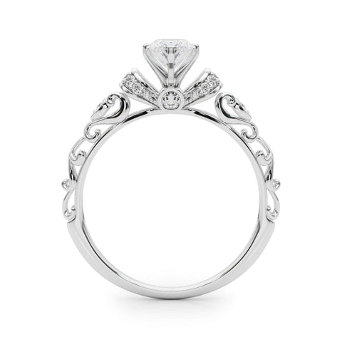 Platinum Marquise Solitaire Diamond Ring with Filigree Band and Four-Prong Setting
