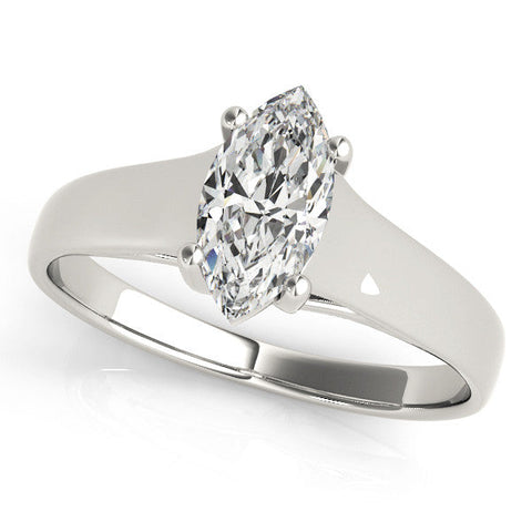 White gold Marquise Solitaire Diamond Ring with Tapered Band and Four-Prong Setting