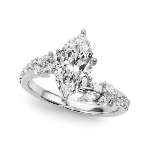 Platinum Marquise Solitaire Marquise Twist Band with Six-Prong Setting