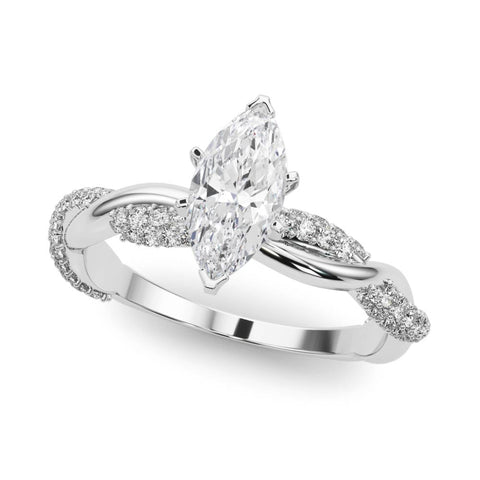 Platinum Marquise Solitaire Twist Band with Pave Prong Setting