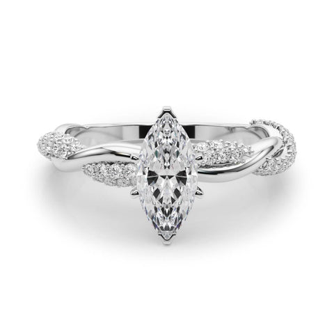 Platinum Marquise Solitaire Twist Band with Pave Prong Setting