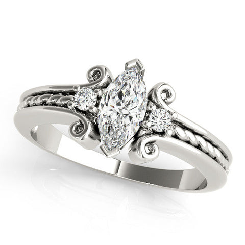 Platinum Marquise Solitaire Twisted Band Scroll Prong Ring
