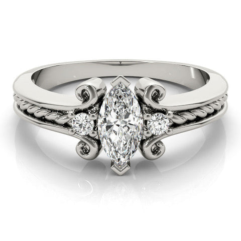 Platinum Marquise Solitaire Twisted Band Scroll Prong Ring