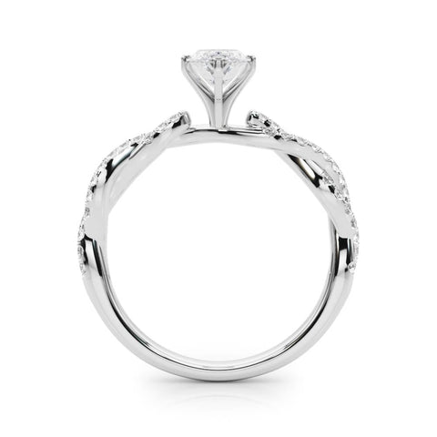 White gold Marquise Solitaire Twisted Pave Band with Four-Prong Setting