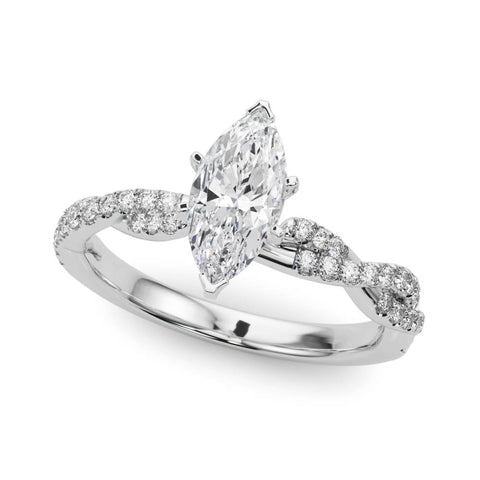 White gold Marquise Solitaire Twisted Pave Band with Four-Prong Setting