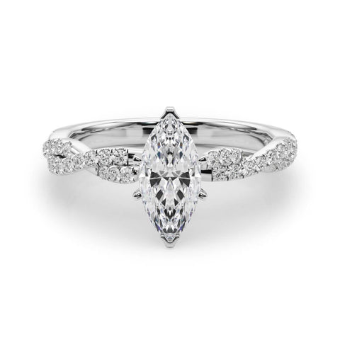 White gold Marquise Solitaire Twisted Pave Band with Four-Prong Setting