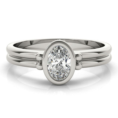 White gold Oval Bezel Solitaire Ring with Split Shank Band