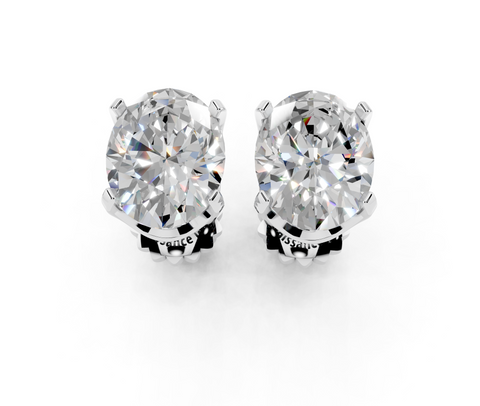 Silver Oval Brilliant Diamond Stud Earrings