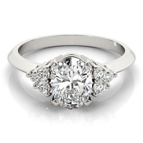 White gold Oval Cut Diamond Cluster Ring with Solitaire Band and Four-Prong Setting