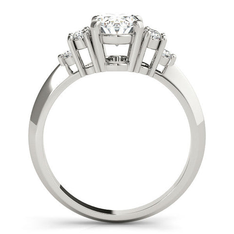 White gold Oval Cut Diamond Cluster Ring with Solitaire Band and Four-Prong Setting