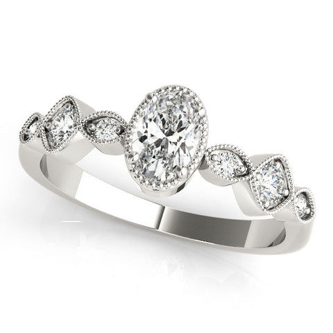 Platinum Oval Cut Diamond Milgrain Marquise Band with Prong Setting