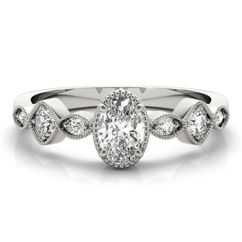 White gold Oval Cut Diamond Milgrain Marquise Band with Prong Setting
