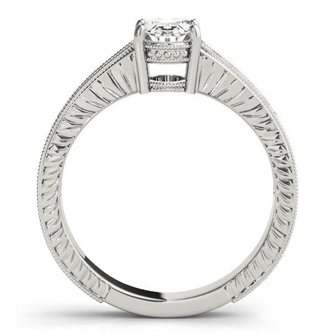 White gold Oval Cut Diamond Milgrain Pave Band with Four-Prong Setting