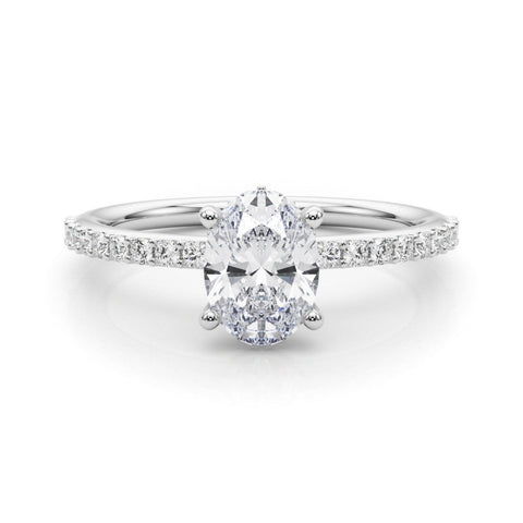 Platinum Oval Cut Diamond Pavé Band with Four-Prong Setting