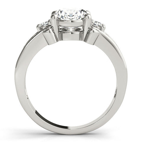 Platinum Oval Cut Diamond Ring with Scrollwork Band and Prong Setting