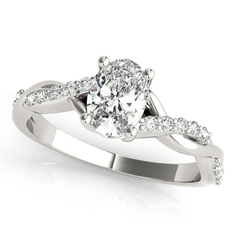 Platinum Oval Cut Diamond Twisted Band Engagement Ring with Prong Setting