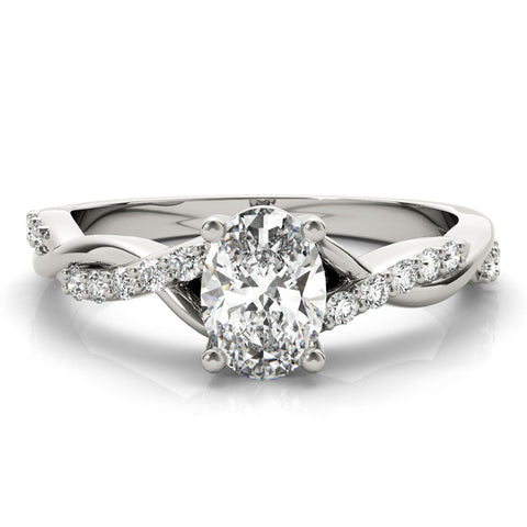 Platinum Oval Cut Diamond Twisted Band Engagement Ring with Prong Setting
