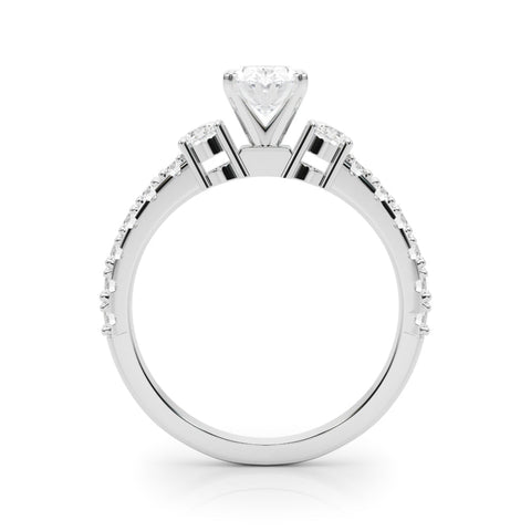 White gold Oval Solitaire Twist Band with Pavé Setting and Four-Prong Setting