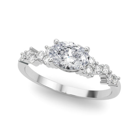 White gold Oval Diamond Cluster Pavé Band with Four-Prong Setting