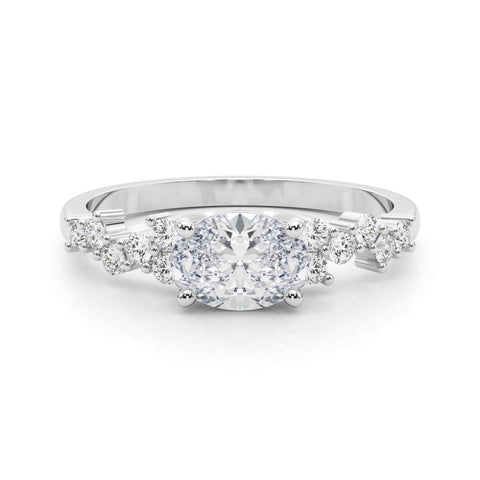 White gold Oval Diamond Cluster Pavé Band with Four-Prong Setting