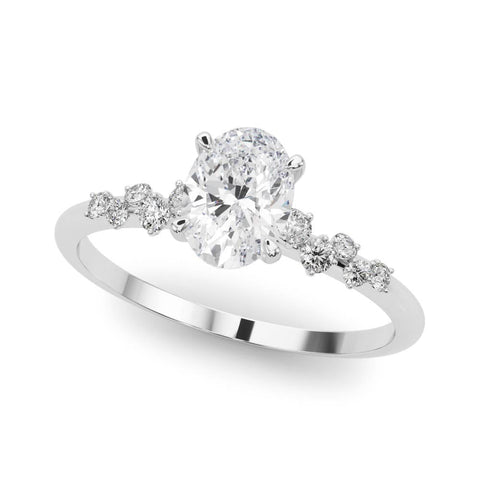 Platinum Oval Diamond Cluster Prong-Set Solitaire Ring