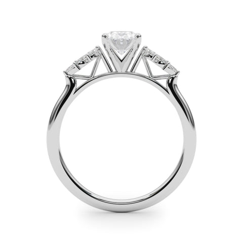 White gold Oval Diamond Floral Side Stone Solitaire with Marquise Accents and Four-Prong Setting