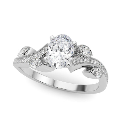 Platinum Oval Diamond Swirl Band with Prong Setting