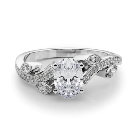 Platinum Oval Diamond Swirl Band with Prong Setting