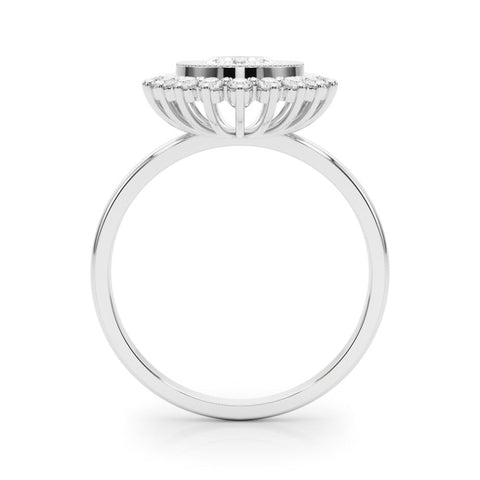 White gold Oval Halo Diamond Ring with Milgrain Edge and Round Prong Setting