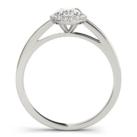 Platinum Oval Halo Diamond Ring with Solitaire Band and Prong Setting