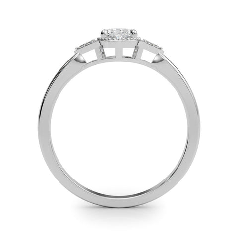 Platinum Oval Halo Diamond Ring with Tapered Band and Four-Prong Setting