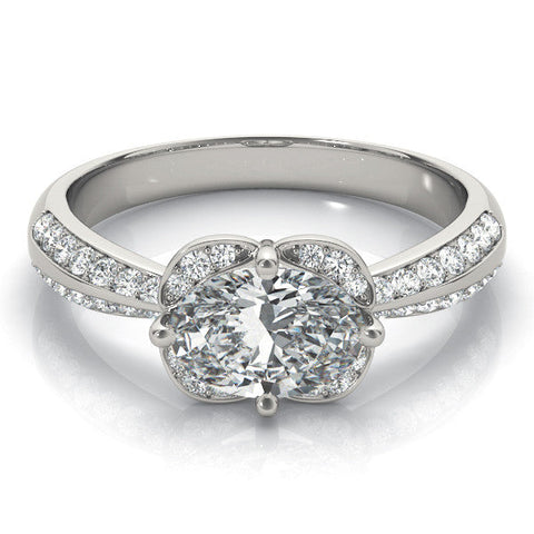 Platinum Oval Halo Diamond Split Shank Ring with Four-Prong Setting
