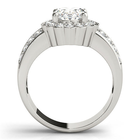 White gold Oval Halo Diamond Split Shank Ring with Scalloped Prong Setting