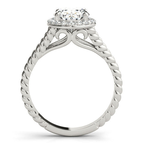 Platinum Oval Halo Split Shank Twisted Band Prong Set Ring