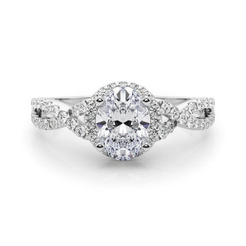White gold Fancy Green Oval  Halo Twist Band Solitaire Prong Setting Ring