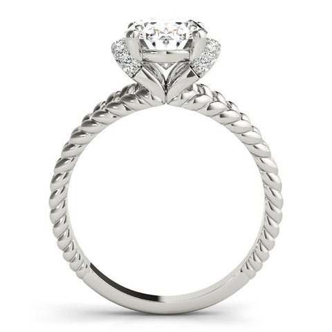 Platinum Oval Halo Twisted Band Four-Prong Ring