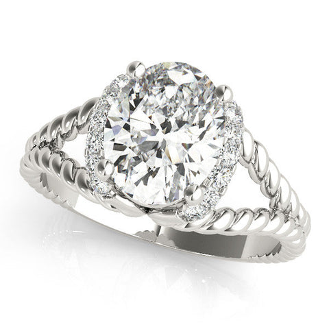 White gold Oval Halo Twisted Band Four-Prong Ring