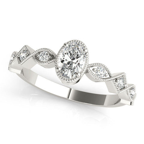 White gold Oval Milgrain Marquise Diamond Twist Band Ring