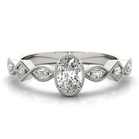 Platinum Oval Milgrain Marquise Diamond Twist Band Ring