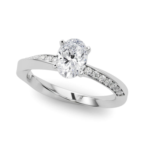 Platinum Oval Solitaire Diamond Engagement Ring with Side Stone Accents and Four-Prong Setting