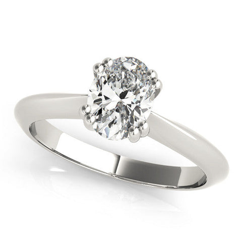 Platinum Oval Solitaire Diamond Ring with Four-Prong Setting on a Tapered Band