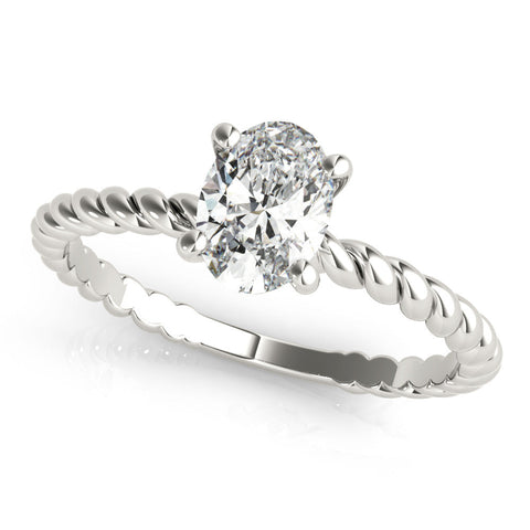 White gold Oval Solitaire Twisted Band 4-Prong Ring