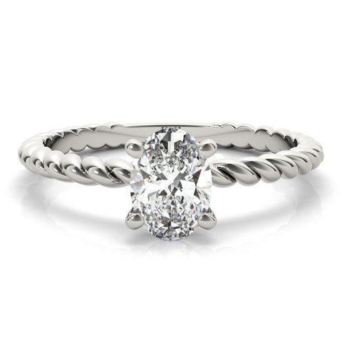 Platinum Oval Solitaire Twisted Band 4-Prong Ring